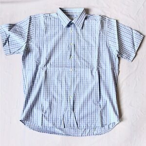 Dunhill London Check Short Sleeve Shirt blue 100% Cotton Men's Size XL luxury